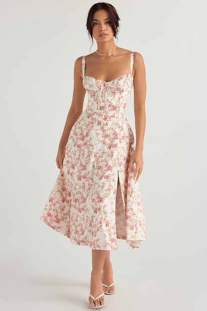 ROSE PRINT BUSTIER SUNDRESS